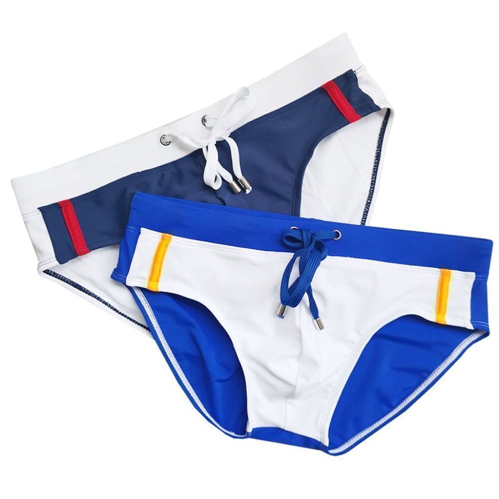 Men's color contrasting outer draw string swim briefs speedo swimwear Size XL - Picture 4 of 9